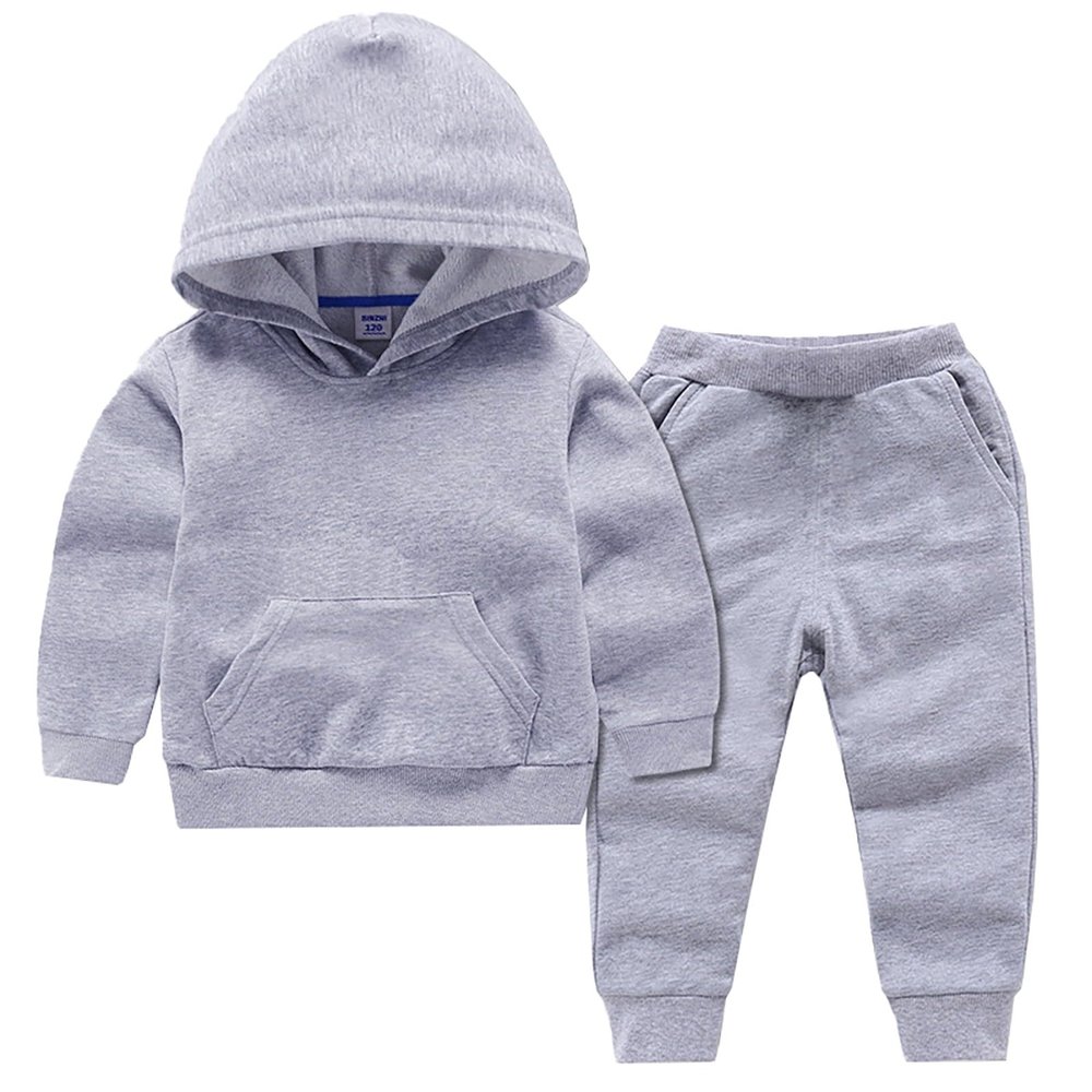 Boys Girls 2pcs Velvet Hooded Tracksuit Toddler Kids Fleece Hoodi Top + Sweatpants Jogger Sweatsuit (B-Grey, 4-5 Years)