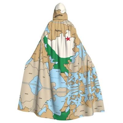 AKDODK Republic of Uzbekistan flag map03 Print Hooded Robe Cloak Halloween Cosplay Costumes for Adult Men Women Dark Party Capes