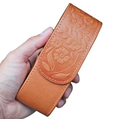 Women's Hard Glasses Case with Floral Embossing Premium PU Leather with Soft Felt Lining, Magnetic Closure & Belt Clip Stylish Eyewear Pouch for Sunglasses and Reading Glasses F5039BR