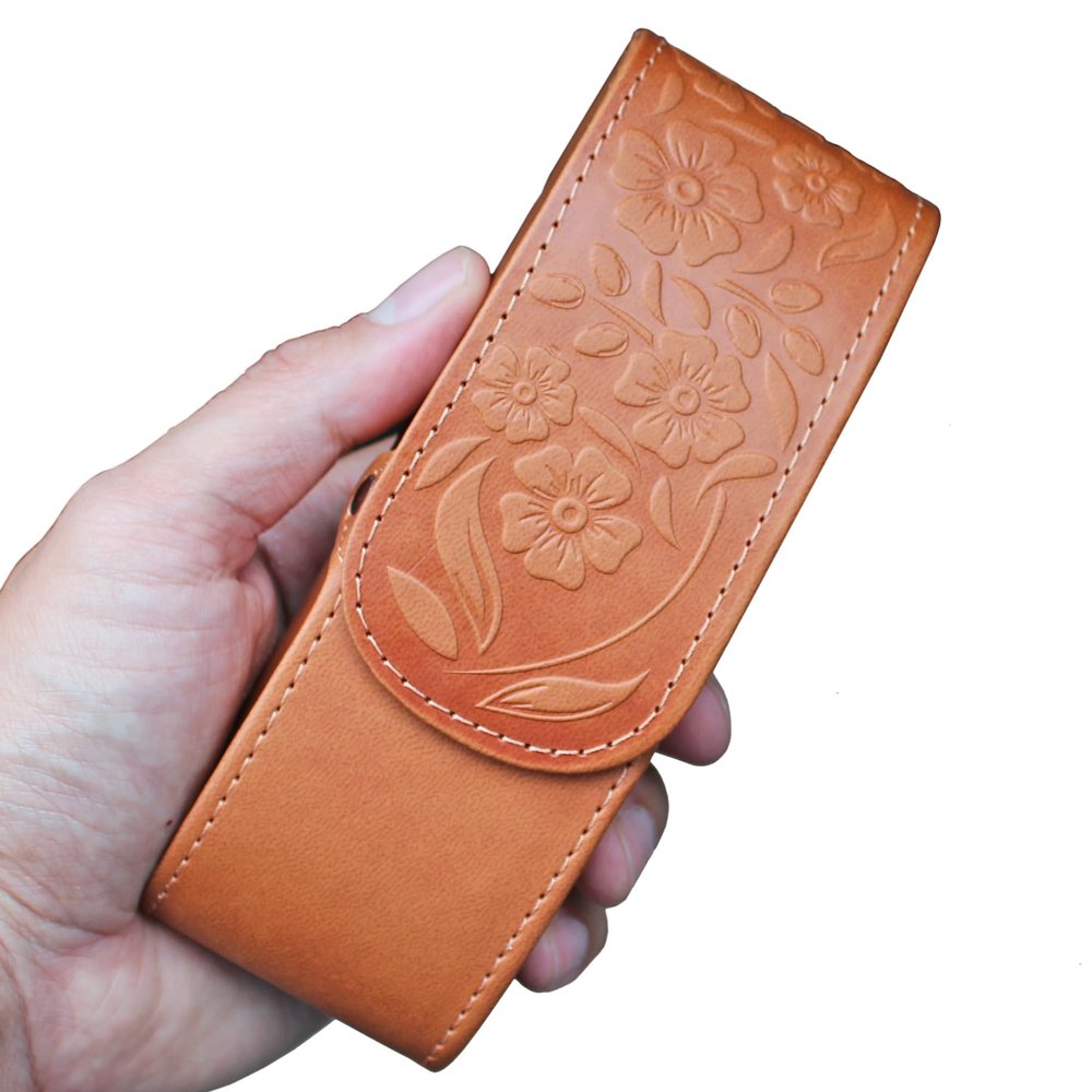 Women's Hard Glasses Case with Floral Embossing Premium PU Leather with Soft Felt Lining, Magnetic Closure & Belt Clip Stylish Eyewear Pouch for Sunglasses and Reading Glasses F5039BR