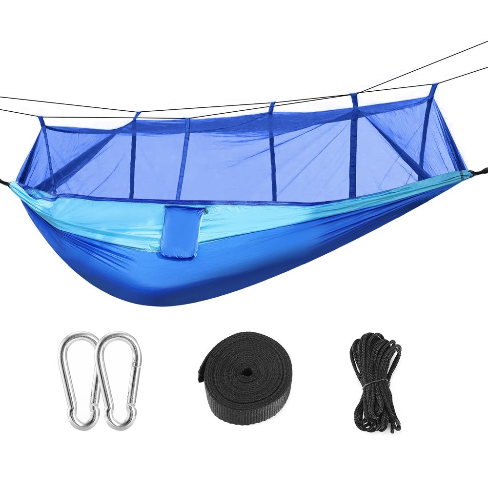 JHshop Blue Camping Hammock, Portable Hammocks, Portable Double Hammock with Net, 2 Person Hammock, for Outdoor Hiking Survival Travel,Hammock Tent for Outside