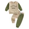 Covvoliy Toddler Newborn Baby Boy Outfit Long Sleeve Little Dude Print Sweatshirt Top Long Pants Infant Fall Winter 2PCS (Light Green, 12-18 Months) view 1