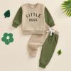 Covvoliy Toddler Newborn Baby Boy Outfit Long Sleeve Little Dude Print Sweatshirt Top Long Pants Infant Fall Winter 2PCS (Light Green, 12-18 Months) view 2