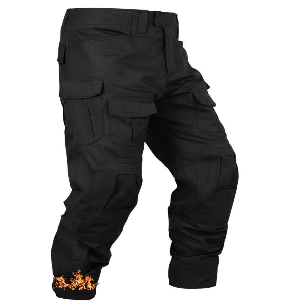 MERJAZ Men's Fleece Lined Tactical Pants Thermal Camo Cargo Pants Winter Waterproof Hiking Pants Insulated Work Pants Black 32