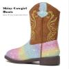 DADAWEN Kids Glitter Square Toe Cowgirl Boots Cowboy Western Boots Boys Girls Mid Calf Riding Shoes With Side Zipper Rainbow US Size 5 M Big Kid view 4
