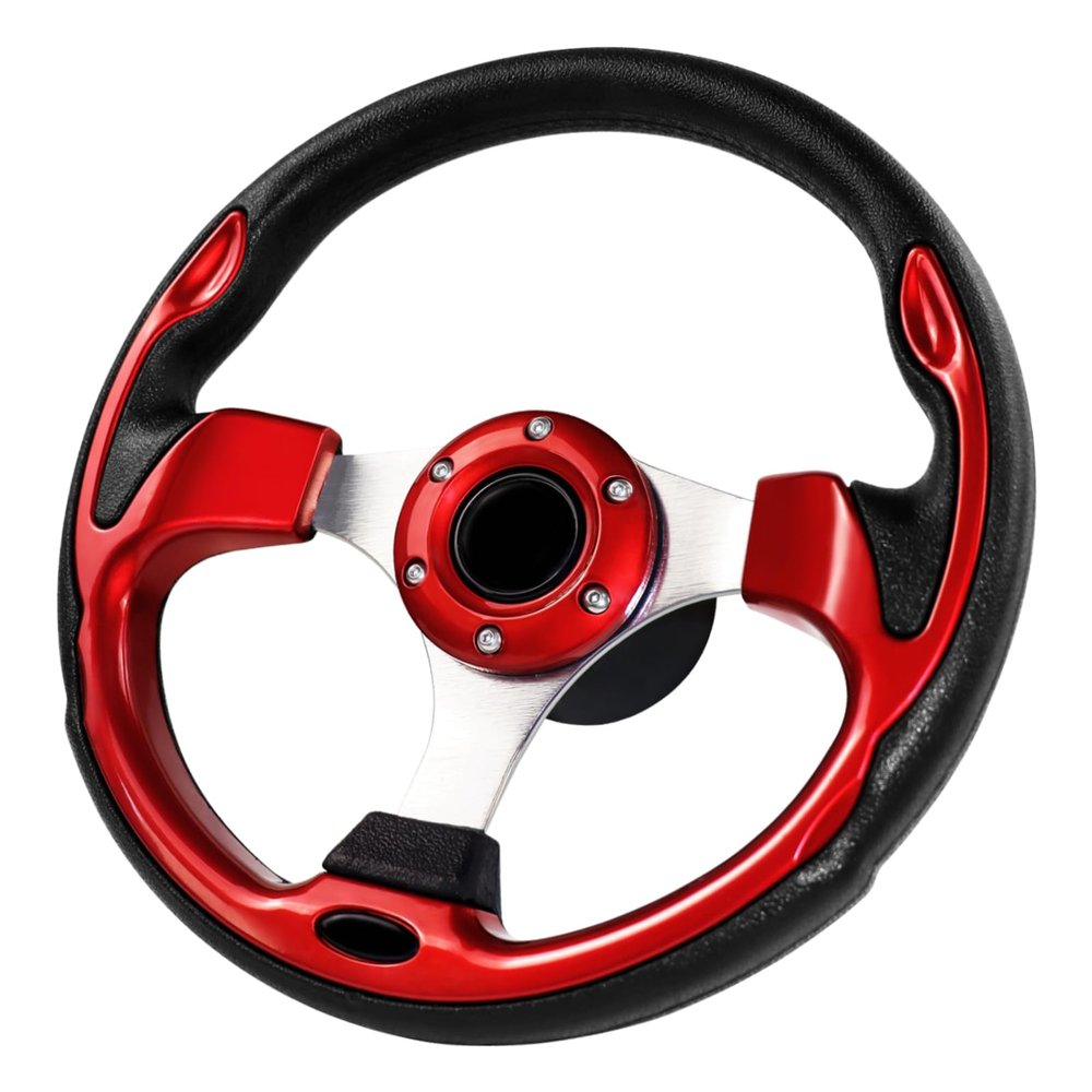 QYMOPAY 12.5 Inch Boat Steering Wheel With 3/4" Axle Marine Adapter, Anti-Slip for Boats, Yachts, Pontoon Boats, Red