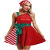 winying Women Christmas Santa Claus Costume Sequins Dance Dress with Santa Hat Set Xmas Party Costume Red XX-Large view 1