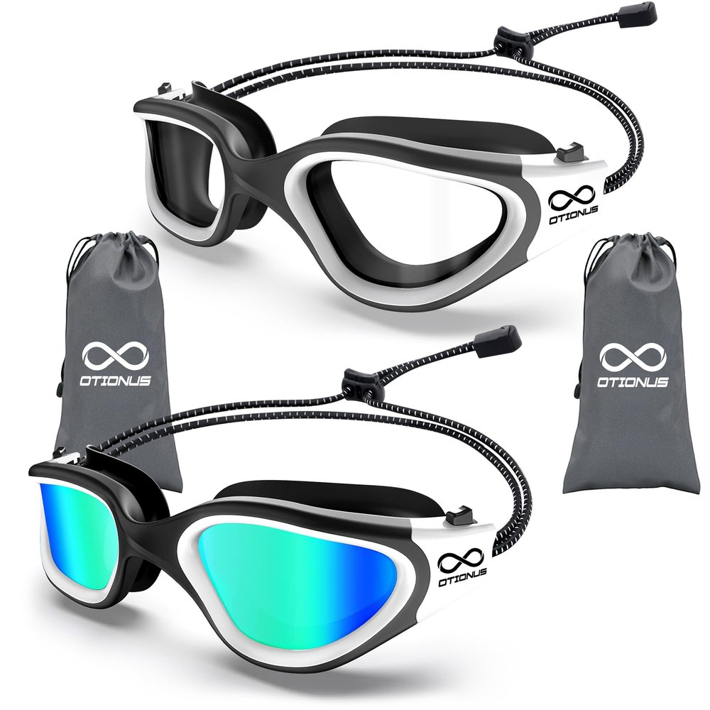 Otionus Swim Goggles, Polarized Adult Swimming Goggles Bungee Strap No Hair Pulling Anti-fog Pool Goggles for Men Women