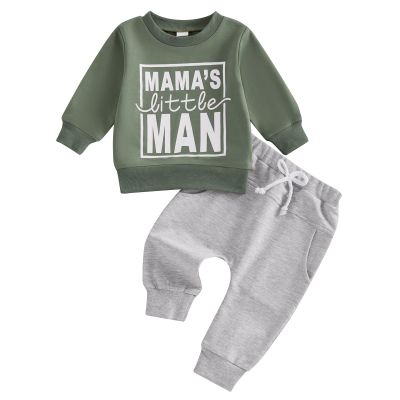Covvoliy Toddler Newborn Baby Boy Outfit Long Sleeve Little Dude Print Sweatshirt Top Long Pants Infant Fall Winter 2PCS (Green, 12-18 Months)