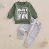 Covvoliy Toddler Newborn Baby Boy Outfit Long Sleeve Little Dude Print Sweatshirt Top Long Pants Infant Fall Winter 2PCS (Green, 12-18 Months) view 2