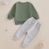 Covvoliy Toddler Newborn Baby Boy Outfit Long Sleeve Little Dude Print Sweatshirt Top Long Pants Infant Fall Winter 2PCS (Green, 12-18 Months) view 3