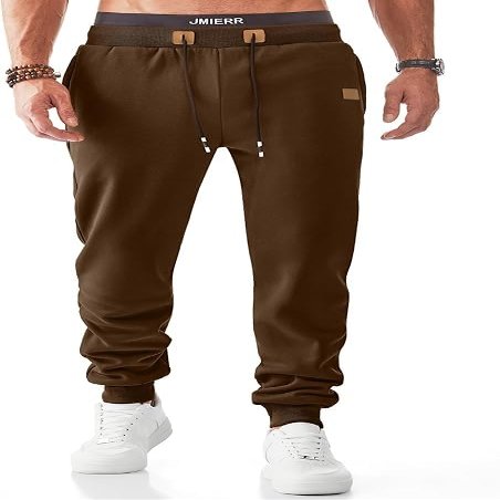 JMIERR Mens Fleece Sweatpants with Drawstring and Zip Pockets Tapered Track Gym Running Joggers Sweat Pants Athletic Trousers, XL, Chestnut