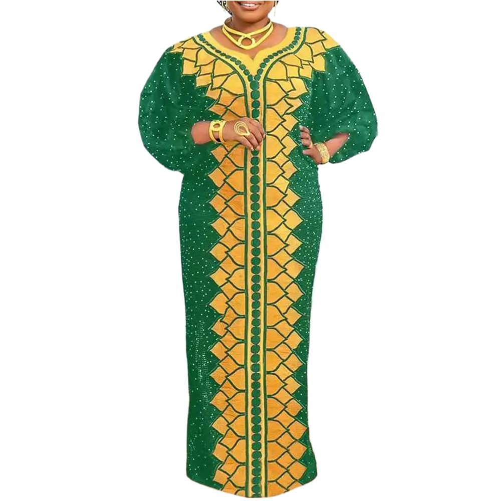 LIXINGHEITANG Elegant Dress Women V-Neck Sleeve Long Autumn Loose Oversized Robe s2 Green8 XS