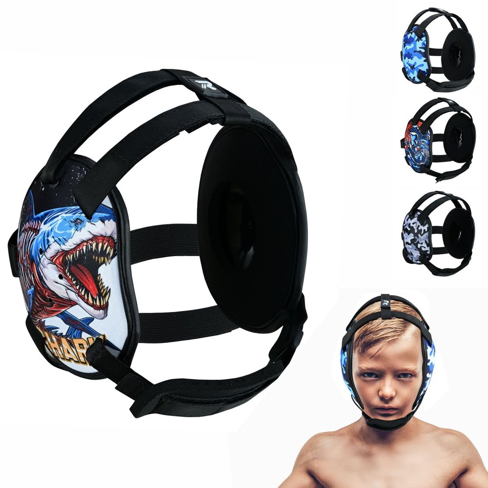 ROAR-INT Kid's Ear Guard BJJ Grappling Head Guard Adjustable Wrestling Headgear for Boys and Girls Earguard MMA Jiu Jitsu (Shark)