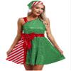 winying Women Christmas Santa Claus Costume Sequins Dance Dress with Santa Hat Set Xmas Party Costume Green XX-Large view 1