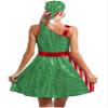 winying Women Christmas Santa Claus Costume Sequins Dance Dress with Santa Hat Set Xmas Party Costume Green XX-Large view 2