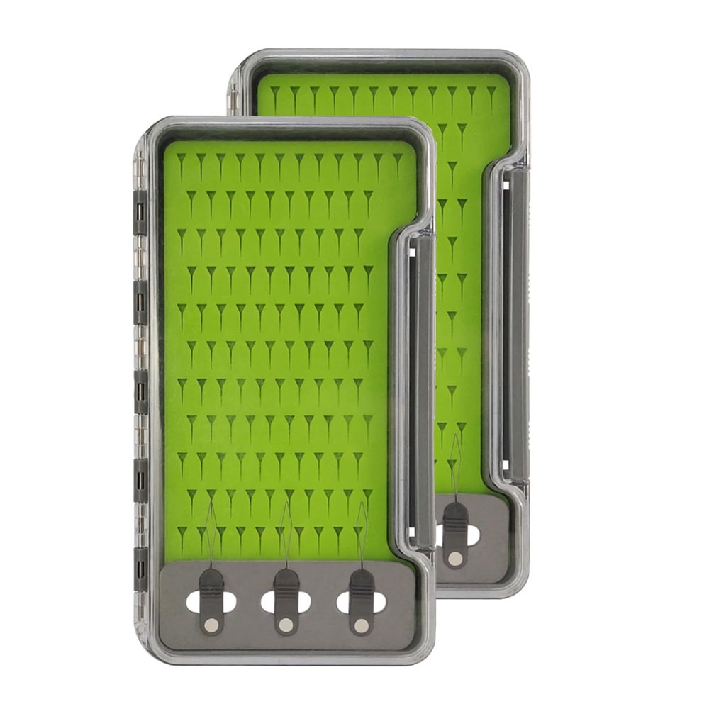 AVENTIK EUPHENG Fly Fishing Boxes Silicone Super Slim Fishing Storage Fishing Tackle Case Waterproof Pocket 7.36"X4.02"X0.63"/5.39"X3.74" X0.63'' (2PC-G048LB:7.36"X4.02"X0.63" with Hook fly threader)