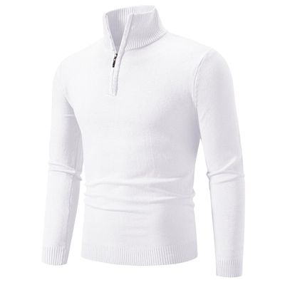 Maiyifu-GJ Mens Quarter Zip Sweaters Casual Long Sleeve Mock Neck Polo Sweater Slim Fit Ribbed Turtleneck Pullover (White,XX-Large)