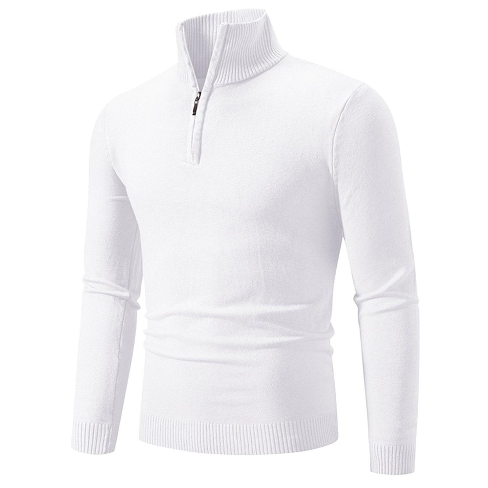 Maiyifu-GJ Mens Quarter Zip Sweaters Casual Long Sleeve Mock Neck Polo Sweater Slim Fit Ribbed Turtleneck Pullover (White,XX-Large)