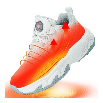 Heated Snow Sneakers for Men and Women, Electric Heating Shoes with Soft Warm Lining, Winter Sports Running Anti-Slip Comfortable Foot Warmer Shoes for Indoor/Outdoor (White, 6.5)