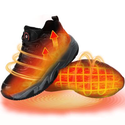 MLyzhe Heated Snow Sneakers for Men and Women, Electric Heating Shoes with Soft Warm Lining, Winter Sports Running Anti-Slip Comfortable Foot Warmer Shoes for Indoor/Outdoor (Black, 7)