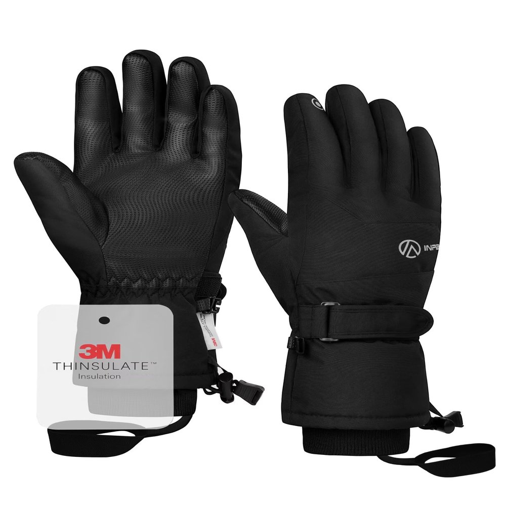 INPAKO Winter Ski Gloves Men Women, 3M Thinsulate Snow Gloves, Waterproof Windproof Touchscreen Snowboarding Gloves, 5-Layer Thermal Warm Cold Weather Gloves for Skiing, Snowboard, Snowmobile Black XL