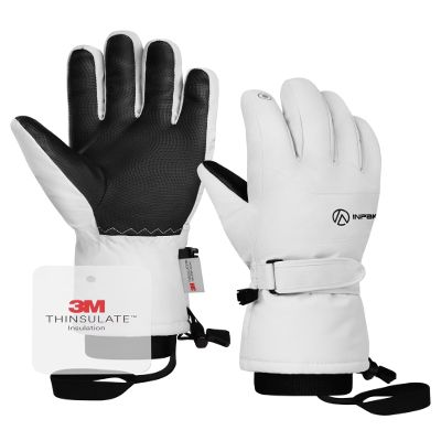 INPAKO Winter Ski Gloves Men Women, 3M Snow Gloves, Waterproof Windproof Touchscreen Snowboarding Gloves, 5-Layer Thermal Warm Cold Weather Gloves for Skiing, Snowboard, Snowmobile White L