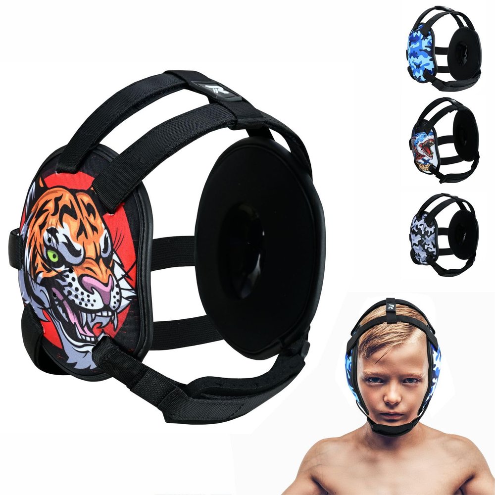 ROAR-INT Kid's Ear Guard BJJ Grappling Head Guard Adjustable Wrestling Headgear for Boys and Girls Earguard MMA Jiu Jitsu (Tiger)