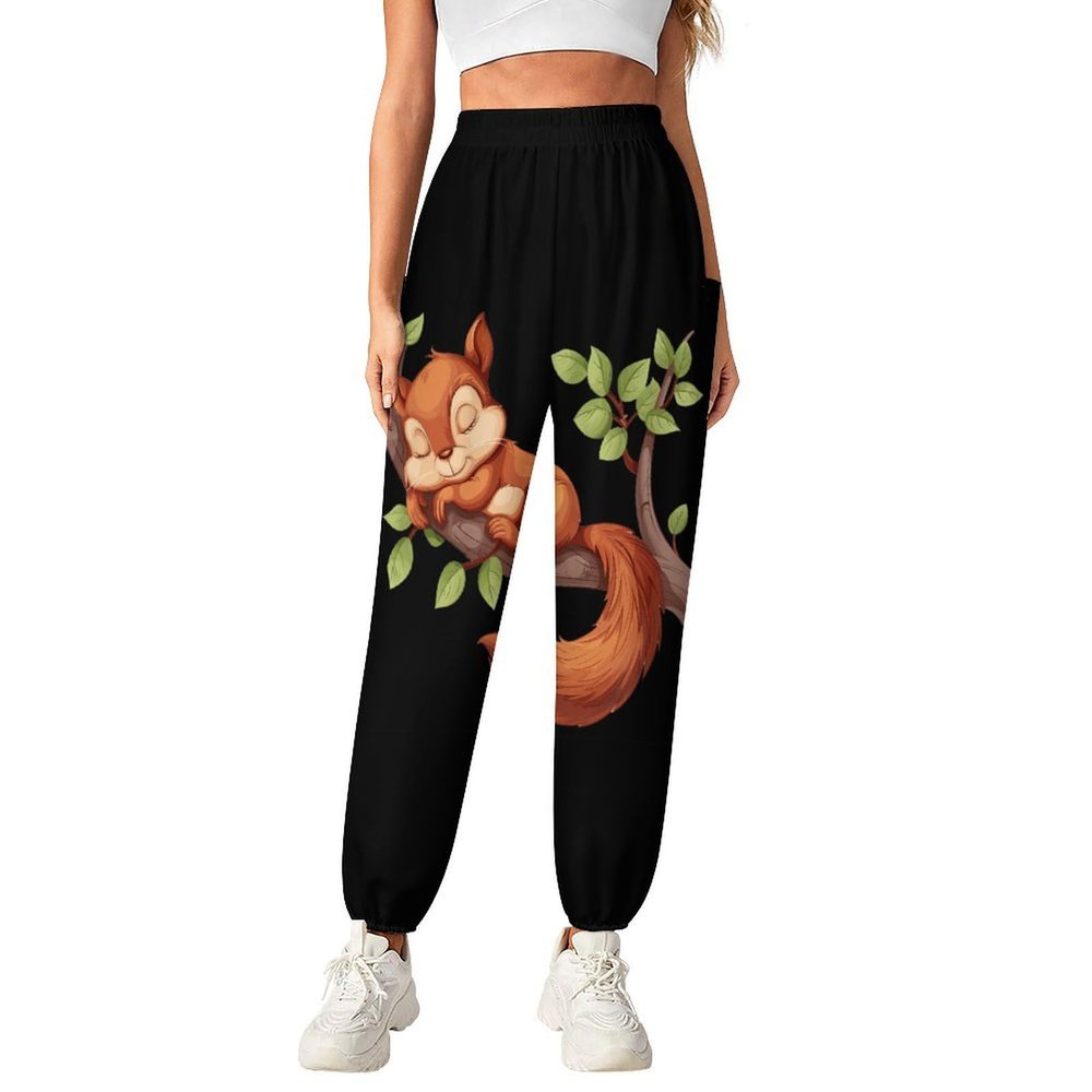 Squirrel Sleep Sweatpants for Women Baggy Joggers Pants Lounge Trousers with Pockets L