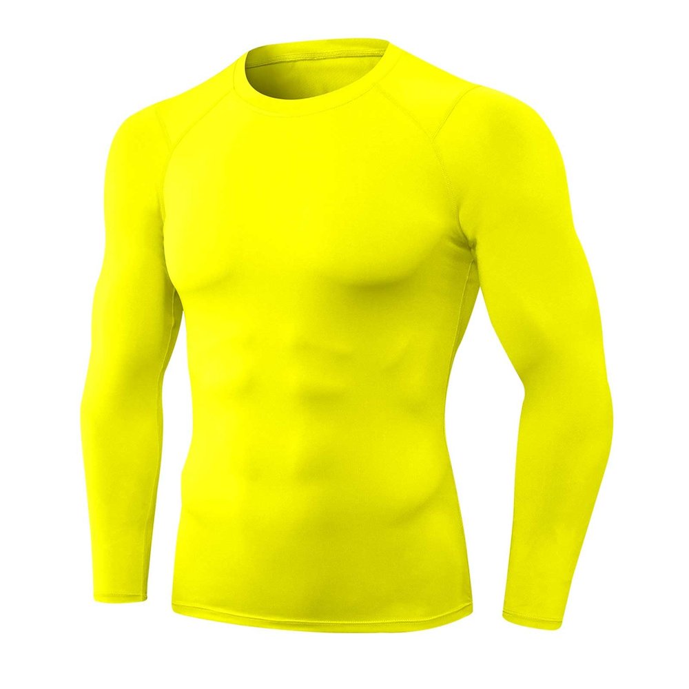 Yellow Mens Compression Shirts Long Sleeve Athletic Workout Baselayers Quick Dry Sports Gear Running Tops