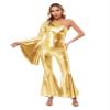 Hedmy Women Foxy Lady Disco Costume 70s Metallic Shiny Jumpsuit One Shoulder Wide Leg Romper Bodysuit Gold Medium view 1