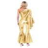 Hedmy Women Foxy Lady Disco Costume 70s Metallic Shiny Jumpsuit One Shoulder Wide Leg Romper Bodysuit Gold Medium view 2