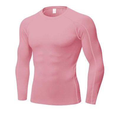Pink Compression Shirts for Men Long Sleeve Athletic Workout Baselayers Quick Dry Sports Gear Running Tops
