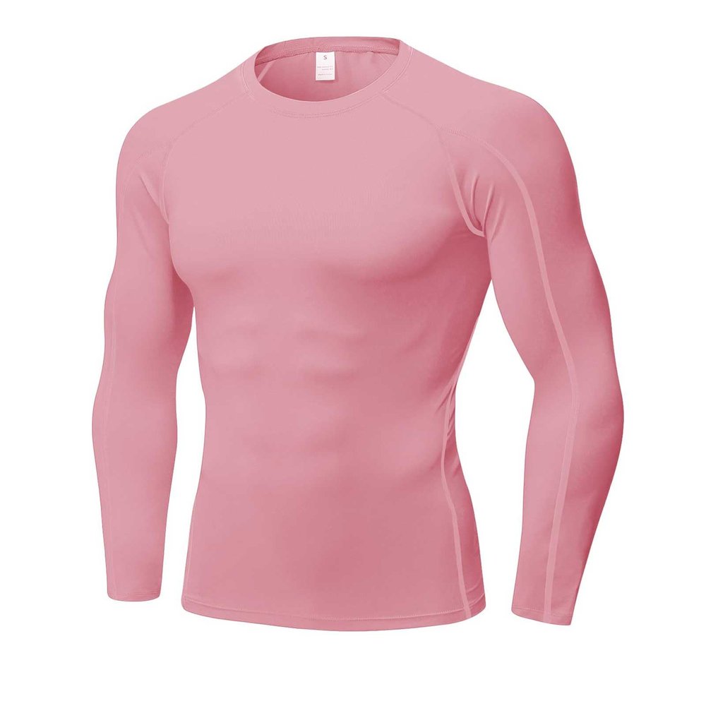 Pink Compression Shirts for Men Long Sleeve Athletic Workout Baselayers Quick Dry Sports Gear Running Tops