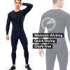 Navy Blue Compression Shirt Men Running Workout Long Sleeve Quick Dry Base Layer Athletic T-Shirt Gym Tops view 4
