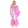 YiZYiF Women 70s Disco Costume Adult Retro Hippie Jumpsuit One Shoulder Flare Sleeve Wide Leg Romper Pink 3X-Large view 2