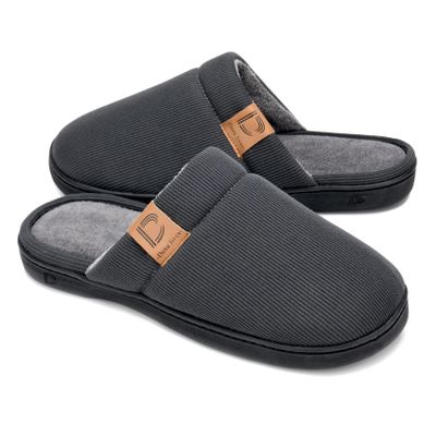 DL Men's Memory Foam Slippers Soft Men House Shoes Comfort Slip on Bedroom Slippers for Men with Anti-Skid Lightweight Sole Breathable Indoor and Outdoor,Dark Gray, Size7-8