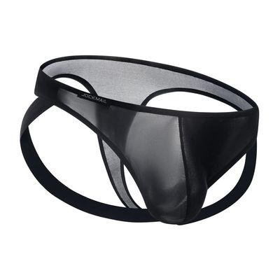 JOCKMAIL Men's Jockstrap Sexy Underwear Men's Ice Silk Thong Low Rise Bikini Underwear (US, Alpha, X-Large, Regular, Regular, Black)