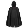 HELLORSO Renaissance Hooded Witch Cloak Medieval Hobbit Halloween Medieval Costume Cosplay Short Cape for Men and Women  (Black) view 1