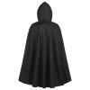 HELLORSO Renaissance Hooded Witch Cloak Medieval Hobbit Halloween Medieval Costume Cosplay Short Cape for Men and Women  (Black) view 3