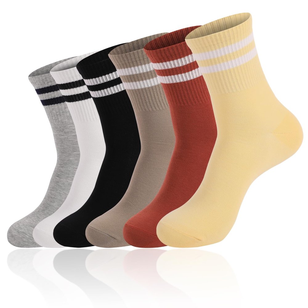 SeiorHou Striped Socks Women Tube Socks Retro Style Colorful Crew Funny Sock for Women(Small,6 Pairs,Multicolor 03)