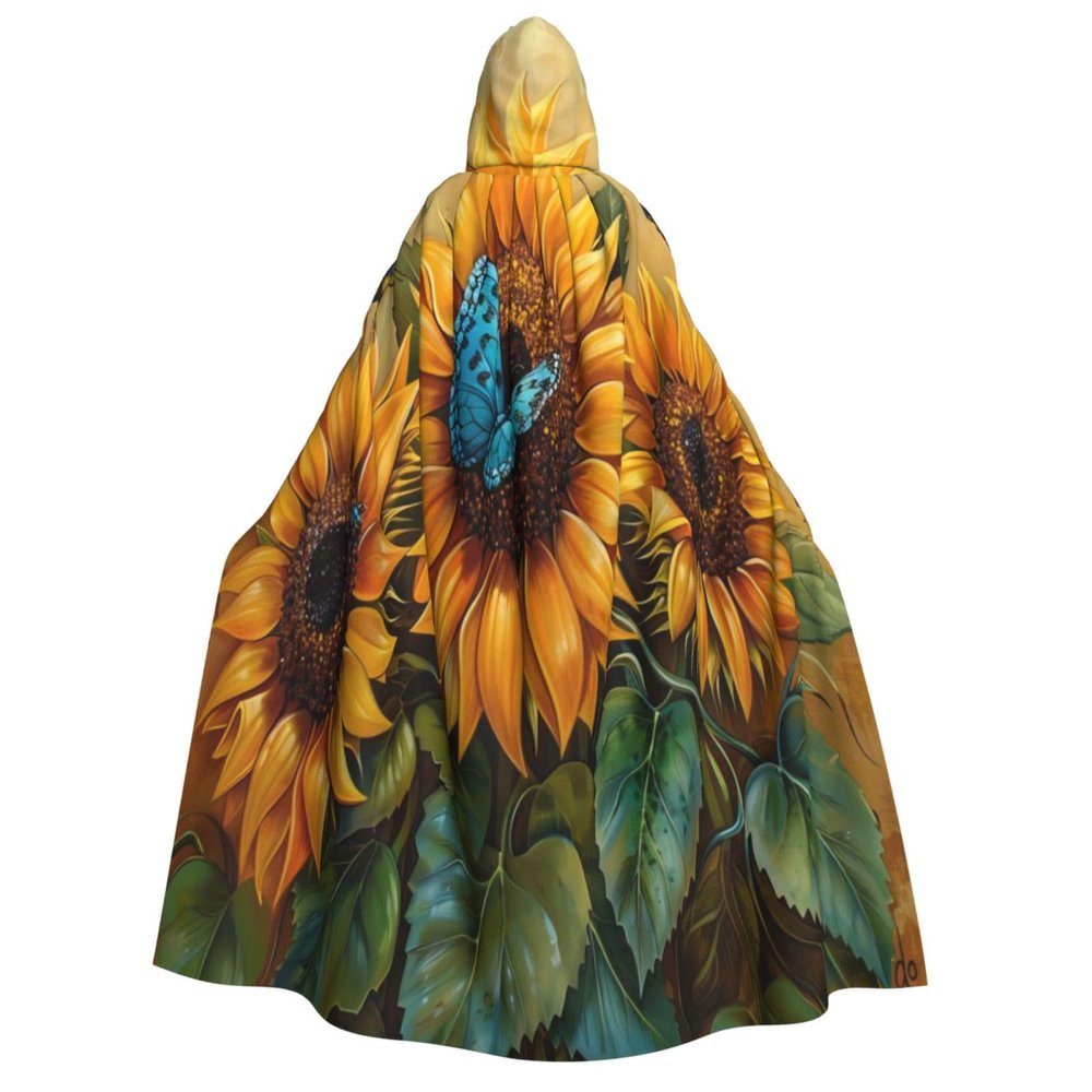 Jyckat Unflower Floral Butterflies Art - Cosplay Robe Costume Hooded Cloak, Halloween Cosplay Costume Robe Cloak Cape
