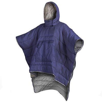 Winter Thermal Poncho Coat,Wearable Hoodie Blanket,Portable Camping Sleeping Bag Cloak Cape,Waterproof,Loose,Easy to Wear and Take Off,for Wheelchair Bound Individuals,Camping,Outdoors-Blue