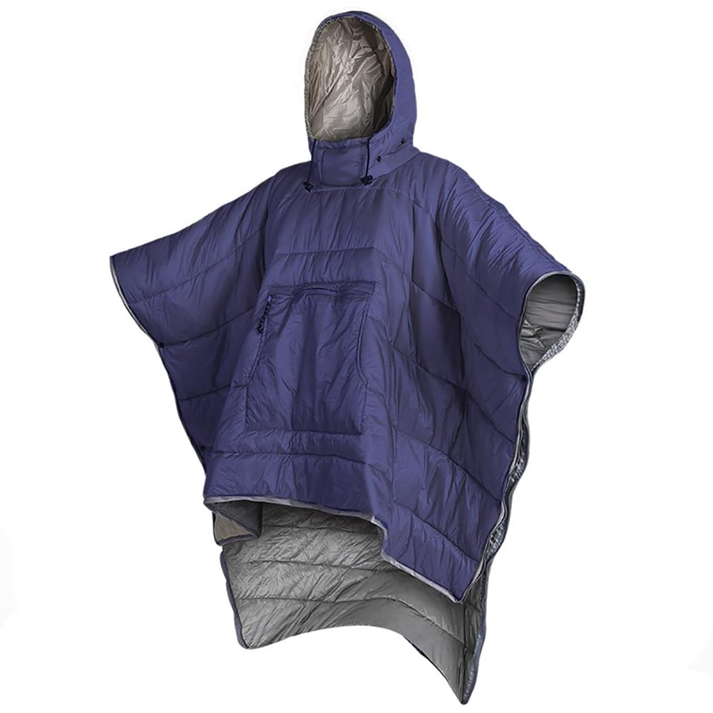 Winter Thermal Poncho Coat,Wearable Hoodie Blanket,Portable Camping Sleeping Bag Cloak Cape,Waterproof,Loose,Easy to Wear and Take Off,for Wheelchair Bound Individuals,Camping,Outdoors-Blue