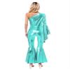 Fldy Women One-Piece Rompers Halloween Jumpsuit One Shoulder Flare Sleeve Bodysuit 70s Disco Costumes Blue Green Large view 2