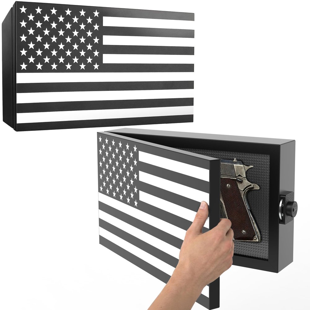 BUYYAH American Flag Gun Concealment Case, 19.7" x 11.8" x 4.9" American Flag Wall Hanging Concealed Gun Cabinet, Combination Lock All Iron Frame for Police Gift