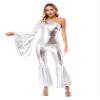 ACSUSS Womens 70s Disco Hippie Costume Shiny Metallic Bell-Bottomed Full Body Jumpsuit Halloween Silver X-Large view 2