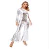 ACSUSS Womens 70s Disco Hippie Costume Shiny Metallic Bell-Bottomed Full Body Jumpsuit Halloween Silver X-Large view 3