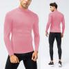 Men's Pink Compression Shirt Long Sleeve Athletic Running Tops Football Turtle Neck Shirts Sport Baselayer Undershirt view 2