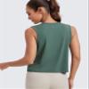CRZ YOGA Pima Cotton High Neck Cropped Tank Tops for Women Soft Crop Workout Athletic Yoga Basic Sleeveless Shirts Graphite Green Medium view 2